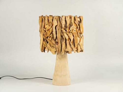 Handmade Natural Wood Table Lamp, Rustic Design with Driftwood Shade, Artistic Lighting for Bedroom, Living Room