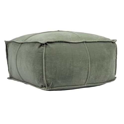 Creative Co-Op Square Cotton Velvet Pouf with Piped Detail, Sage Green - color: Wing Teal