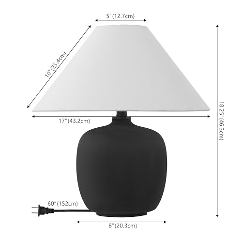 JONATHAN Y 18.25" Matte Black Minimalist Table Lamps Set of 2 for Bedroom, White Linen Shade, Modern Scandinavian Bedside Lamps for Living Room Nightstand, LED Bulbs Included JYL5600A-SET2 - color: Matte Black