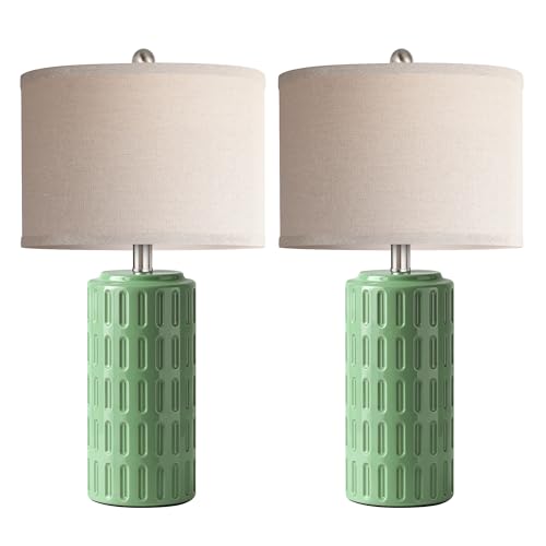 PARTPHONER 23" Farmhouse Modern Ceramic Table Lamp Set of 2 - Sage Green Bedside Lamps for Bedroom & Living Room, Nightstand, Desk, End Table - color: Sage Green
