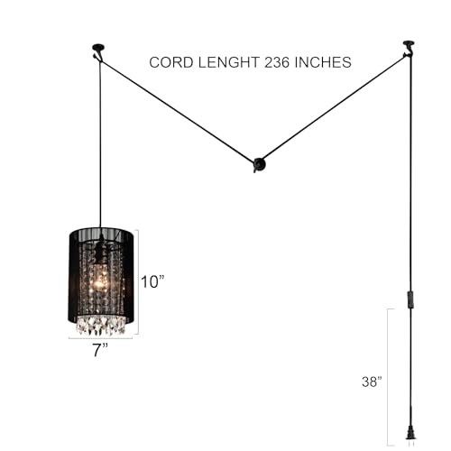 LaLuLa Mini Crystals Plug in Pendant Light,1-Light Hanging Lamps for Living Room Plug in,Bedrooms,Girls Room,Vanity,Playhouse,Closet - color: Black, size: 7"