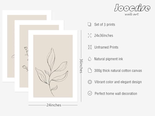 Botanical Wall Art Decor Set of 3 Neutral Wall Decor Boho Beige Canvas Wall Art Botanical Minimalist Pictures Botanical Neutral Prints Beige Posters Boho Artwork for Room Bedroom 24x36 Inch Unframed - color: Minimalist Art, size: 24x36 Inch Unframed