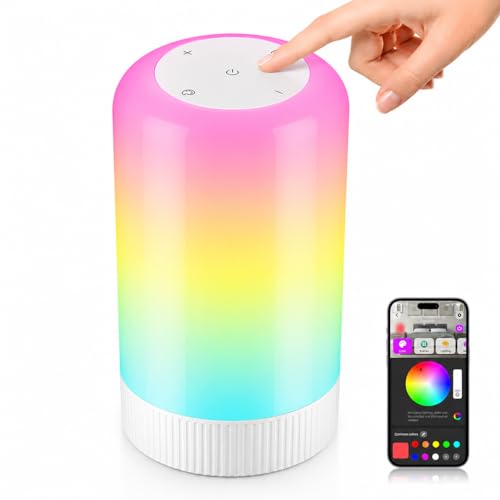 RGBICWW Smart Table Lamp, Touch Bedside Lamp with App Control, LED Desk Lamp with Music Sync, 30+ Scenes & 16M Colors, Color Changing Lamp for Bedroom Living Room Gaming Dimmable Night Light, White - color: White