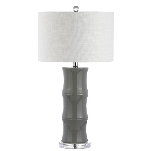 JONATHAN Y 26.5" Gray Ceramic Table Lamp for Living Room, Bedroom Nightstand, White Linen Drum Shade, Bamboo Design Modern Bedside Desk Lamp with LED Bulb Included (JYL3015B) - color: Gray