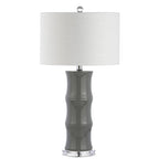 JONATHAN Y 26.5" Gray Ceramic Table Lamp for Living Room, Bedroom Nightstand, White Linen Drum Shade, Bamboo Design Modern Bedside Desk Lamp with LED Bulb Included (JYL3015B) - color: Gray