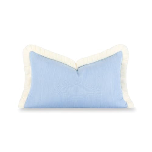 Hofdeco Premium Coastal Hampton Outdoor Performance Lumbar Pillow Cover Only, 12"x20" Water Repellent, UV and Fade Resistant for Backyard, Couch, Poolside, Azure Blue Woven Solid - color: Azure Blue Solid 12"x20"
