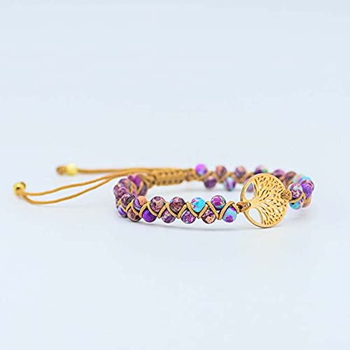 Women Boho Wrap Bracelet,Handmade Natural Stone Crystal Emperor Beads Heart Bracelet, Fashion Bohemian Jewelry Gift for Women - color: Purple Emperor #2
