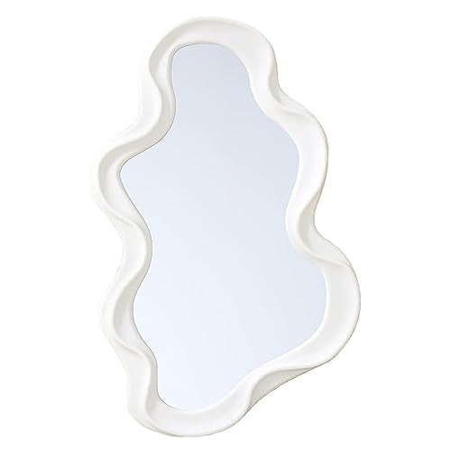 Mokoze Asymmetrical Wall Mirror, Irregular Decorative Accent for Bedroom Entryway Living Room, White Aesthetic Vanity Decor for Wall Mounted or Tabletop Display, 16.14" x 9.84" - color: White, size: 16.1"L x 9.8"W