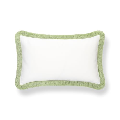 Hofdeco Premium Grandmillennial Coastal Hampton Patio Indoor Outdoor Lumbar Pillow Cover Only, 12"x20" Water Repellent for Backyard, Couch, Poolside, White Grass Green Solid - color: White Grass Green Solid 12"x20"