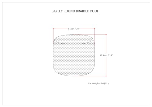 SIMPLIHOME Bayley Round Pouf - 20 inch Wide Handcrafted Braided Cotton Pouf in Blue and Natural, Boho Footstool or Extra Seating for Living Room or Bedroom with Polystyrene Filling, Assembled - color: Blue, Natural