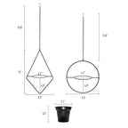 Modern Metal Hanging Planters Set of 2 - Round and Diamond Geometric Plant Hangers with 5 Inch Pots - Black Wall and Ceiling Mount Flower Holders for Indoor Houseplants, Boho Home Décor - size: CIRCLE+DIAMOND - 5 INCH POT