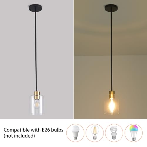 Black Brass Pendant Lights Kitchen Island - Clear Glass Pendant Light Fixture Multiple Stems Rods 3 Units 12 Inch 3 Units 4 Inch (2 Pack Black Brass Downrod) - color: Black+brass 2PK