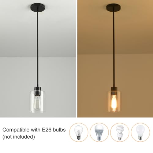 Black Pendant Lights Kitchen Island,Modern Farmhouse Glass Pendant Light,Light Fixture Kitchen Pendant Mini Hanging Light Fixture for Sink (Black 2 Pack Stem Rod) - color: Black 2 pack Stem Rod