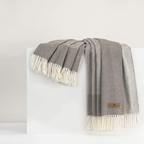Lands Downunder All-Season, Luxury Mink Border Herringbone Throw – Soft Woven Throw with Decorative Fringe – Made in Italy – 51”W x 67”L - Perfect for Gifting - color: Mink