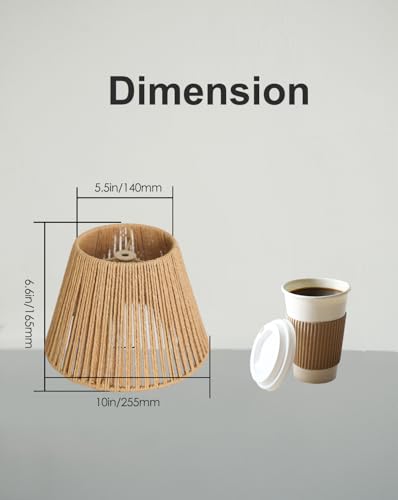 Rattan Lamp Shades Set of 2, Floor Lamps with Lamp Harps Lamp Shade Holder, Fabric Drum Shade with PVC Lining, Spider Fitter for Table Lamps,Floor Lamps, 5.5x8.7x6.6 Inch - color: Brown with Holder