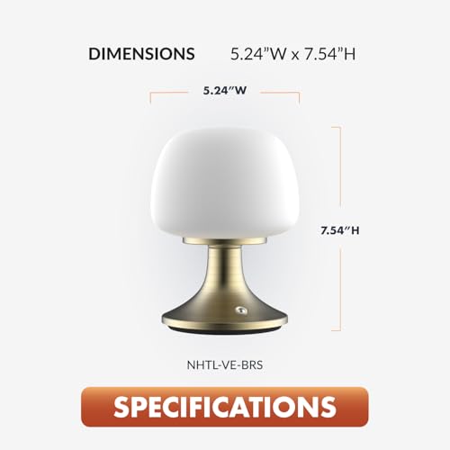 ‎Newhouse Lighting Verona, Brass 2700K Dimmable Cordless USB-C Rechargeable Glass Table Lamp NHTL-VE-BRS, Cordless Desk Lamp for Living Room, Bedroom, Coffee Table, and Other Cozy Home Decor - style: Verona Table Lamp