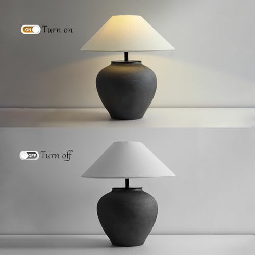 Farmhouse Table Lamps Black 18.8" Tall Ceramic Table Lamp Rustic Southwestern Clay Pot Ceramic Lampshade with Fabric Shade Bedside Nightstand for Living Room Bedroom House Office Entryway (Black) - color: Black