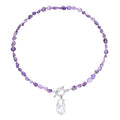 Beaded Necklaces for Women with Baroque Pearl, Turquoise Amethyst Lapis lazuli Tiger Eye Handmade Boho Bead Choker Necklace, Natural Stone Summer Jewelry Birthday Mother Gift for Women - color: Amethyst
