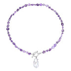 Beaded Necklaces for Women with Baroque Pearl, Turquoise Amethyst Lapis lazuli Tiger Eye Handmade Boho Bead Choker Necklace, Natural Stone Summer Jewelry Birthday Mother Gift for Women - color: Amethyst