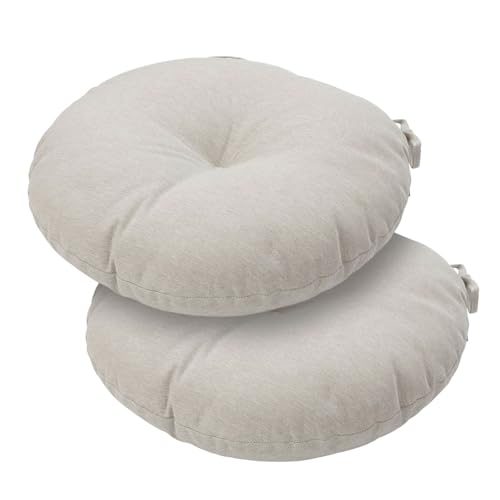 Bistro Chair Cushions 15 inch,Set of 2,Tufted Round Chair Cushions with Ties,15"x15"x4",Water Resistant Round Seat Cushion for Barstool Chairs,Patio Garden Kitchen Outdoor Furniture(Light Brown) - color: Light Brown, size: 15"x15"