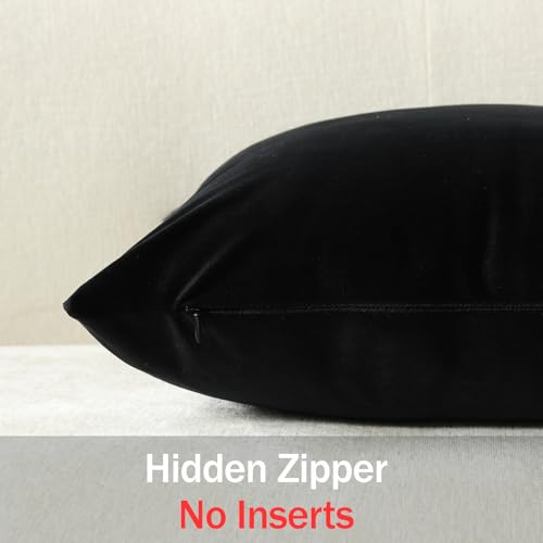 DEZENE Throw Pillow Covers 18x18 Black: Pack of 2 Cozy Soft Velvet Square Modern Luxury Decorative Throw Pillow Cases for Sofa Couch Living Room Bed Home Decor - color: Caviar, size: 18" x 18" (Pack of 2)
