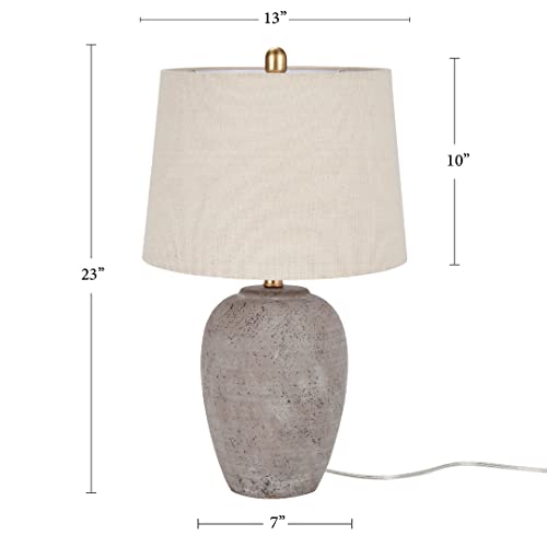 Nourison Home 23" Greyish Brown Earth Tone Rustic Farmhouse Ceramic Table Lamp for Bedroom, Living Room, Dining, Office, with Beige Linen Shade - color: Earth Brown, size: 1 Lamp - Drum Shade