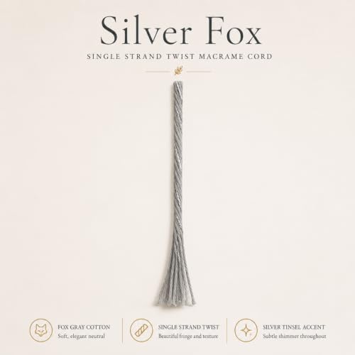 BOCHIKNOT Single Strand Macrame Cord 5mm x 160yds (150m) – Soft Cotton Macrame Rope for Beginners, Easy to Knot for Wall Hangings, Plant Hangers, Fringe and DIY Crafts (Silver Fox) - color: Silver Fox, size: (5mm x 146m) - Single Strand Twist
