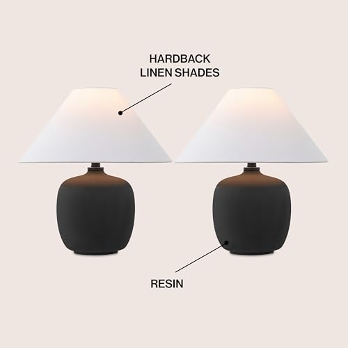 JONATHAN Y 18.25" Matte Black Minimalist Table Lamps Set of 2 for Bedroom, White Linen Shade, Modern Scandinavian Bedside Lamps for Living Room Nightstand, LED Bulbs Included JYL5600A-SET2 - color: Matte Black