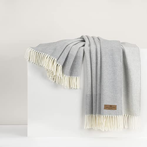 Lands Downunder All-Season, Luxury Light Gray Border Herringbone Throw – Soft Woven Throw with Decorative Fringe – Made in Italy – 51”W x 67”L - Perfect for Gifting - color: Light Gray