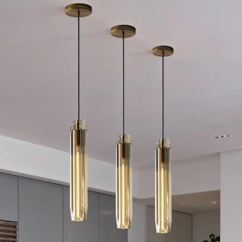 Pendant Lights Kitchen Island Pendant Lights Pendant Light fixtures Kitchen Pendant Light pendent Light 15" Amber Crystal lampshade Island Pendant Lights for Kitchen - color: Amber,Copper color