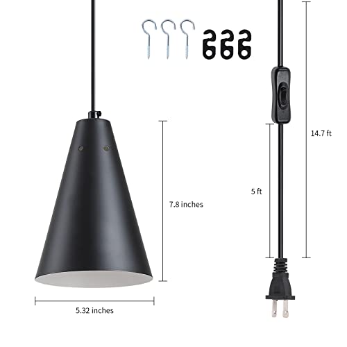 Black Plug In Pendant Light,Hanging Lights With Plug In Cord On/Off Switch, Mini Pendant Lights for Kitchen Island,Modern Farmhouse Pendant Light Fixture with Metal Shade,Hanging Lamps for Bedroom - color: 1Pack black-Plug in