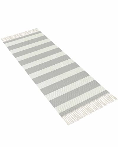 Simple Gray Stripes Kitchen Runner Rug 2'x4', Washable Woven Cotton Area Rug Bathroom Hallway Rug, Geometric Vertical Linens Modern Minimalism Entryway Bedroom Rug Non Slip Throw Rug Carpet - color: Grey, size: 2 x 4 ft