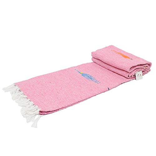 Open Road Goods Mexican Thunderbird Yoga Blanket, Handwoven Throw for Yoga, Meditation, and Home Décor – Versatile Blanket for Beach, Picnic, Camping, or Outdoor Use - color: Pastel Pink