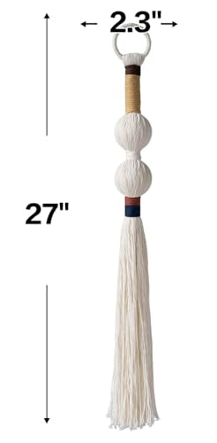 IOWER Macrame Wall Hanging Boho Decor Yarn Wall Art Small Sphericity Cotton Textile Tassel Hanging Fiber Art for Living Room Bedroom 27'' L x 2.3'' W - color: Ivory1