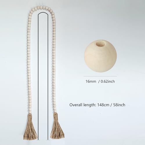 Boho Decor Wood Beads Garland Farmhouse Wall Hanging Decorations Natural Wooden Bead Tassel Decorative for Coffee Table Christmas and Prayer (Nature, 58") - color: Nature, size: 58"