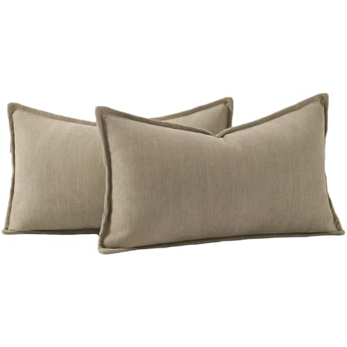 MADIZZ Textured Chenille Throw Pillow Covers Pack of 2 Natural Soft Decorative Accent Pillowcases Boho Neutral Couch Throw Pillow for Bed Home Decor for Sofa Livingroom 12x20 inch Light Taupe - color: Light Taupe, size: 20" x 12" (Pack of 2)
