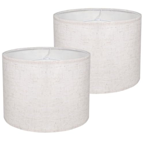 Beige Lamp Shades Set of 2, Medium Drum Lamp Shade 13"Top x 13"Bottom x 10"High(Spider), Lampshades Replacement for Table Lamps Floor Lamps, Natural Linen Hand Crafted, Easy Assembly Required - color: Beige, size: 13*13*10 inch-2 Pack