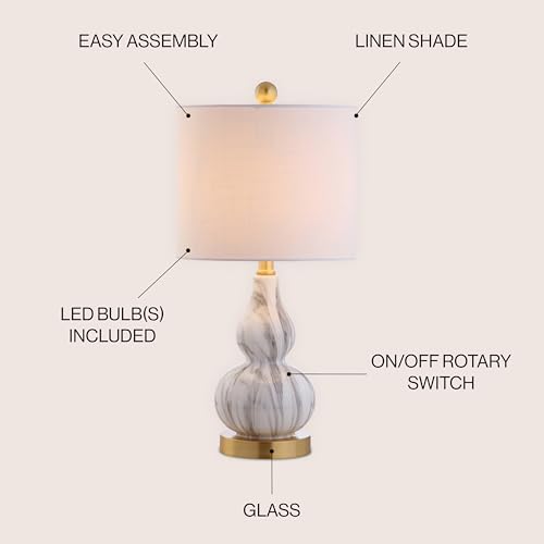 JONATHAN Y 20.5" Black/White Glass Table Lamp, Modern Gourd Bedside Nightstand Lamp for Bedroom, Living Room, White Linen Shade, LED Bulb Included (JYL1028D) - color: Black / White, size: Single