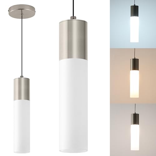 LED Kitchen Pendant Lighting Over Sink 1-Light Brushed Nickel Pendant Lights Modern Dining Table Lights Ceiling Hanging Lamp with Milky White Lampshade, Adjustable Height, 3000K-6000K - color: Brushed Nickel, size: 1-Light 1-Pack