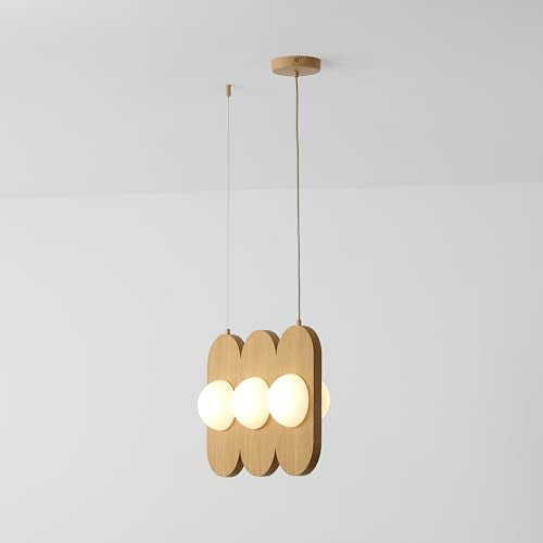 Orbita - Modern 3-Light Wood Linear Pendant Fixture, Frosted Glass Globe Shades, Integrated LED, Warm White, Adjustable Hanging Ceiling Light for Dining, Kitchen, Living Space - color: Orbita - 3 Light