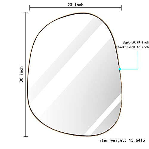 ELEHUME Asymmetrical Mirror for Wall Decor 23"*30", Modern Brass Framed Wall Mirror for Living Room Bathroom Bedroom Entryway ELE-STOU-0064G - color: Brass, size: 30"L x 23"W