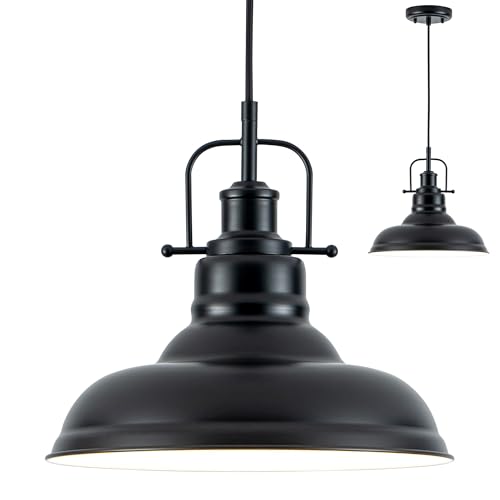 Zlepmlla Famrhouse Pendant Light, Black Pendant Light Fixture with Metal Dome Shade, Adjustable Height Hanging Light for Kitchen Island, Living Room, Bedroom - color: Metal Black