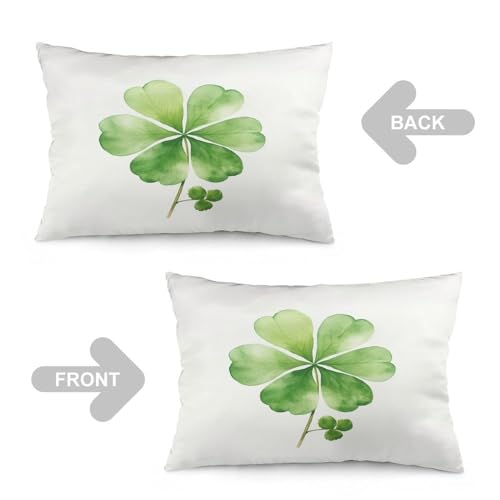 Pillowcases Watercolor Green Lucky Clover Pillow Case Cushion Standard Queen Size 16 "x24 Green Lucky Shamrock Spring Pillows Rectangle Two Sides Printed for Sofa Bedroom Home Decorative - color: Pattern-4, size: 24" x 16" (Pack of 1)