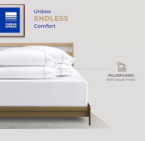 THREAD SPREAD 100% Cotton Pillow Cases Queen Size Set of 4 - Luxury 400 Thread Count Queen Pillow Cases (Pack of 2, White), Soft Cooling Hotel Cotton Pillowcases, Fits Standard Pillows - color: White, size: Queen - Pack of 4