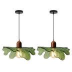 Modern Green Glass Pendant Light Fixtures 2-Pack Flower Pendant Lights Kitchen Island 59“ Adjustable Hanging Ceiling Lighting Wooden Grain Hanging Lamp for Farmhouse Dining Room - color: Green, 2 Pack