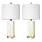 Scenekoy 23" Alabaster Table Lamps Set of 2 for Living Room Bedroom, Bedside Lamps with USB A+C Ports, Modern Table Lamp with Linen Shade for Living Room Bedroom Nightstand (Bulbs Included) - color: White-2