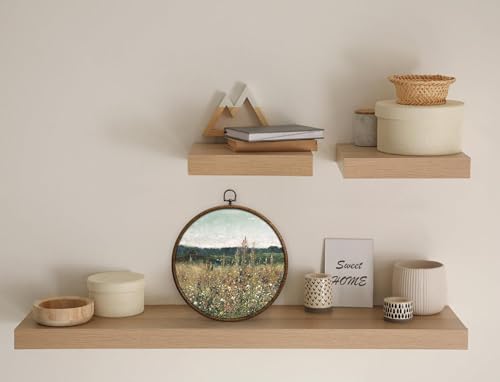 Wildflower Round Wall Art Decor, Floral Field Landscape Circular Wall Art, Vintage Round Boho Home Decoration, Circular Hanging Decor with Hooks for Living Room Bedroom Kitchen Office Decoration, 18 - color: Vintage17