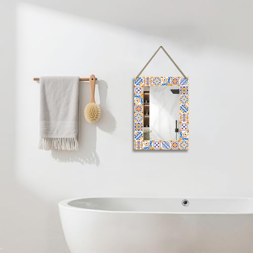 Rectangle Mirror for Wall, 12"x16" Decorative Mirrors, Yellow Mosaic Mirrors, Wall Decor Mirror with Hanging Rope for Living Room, Entryway, Bedroom, Dining, Kitchen - color: Mosaic Yellow