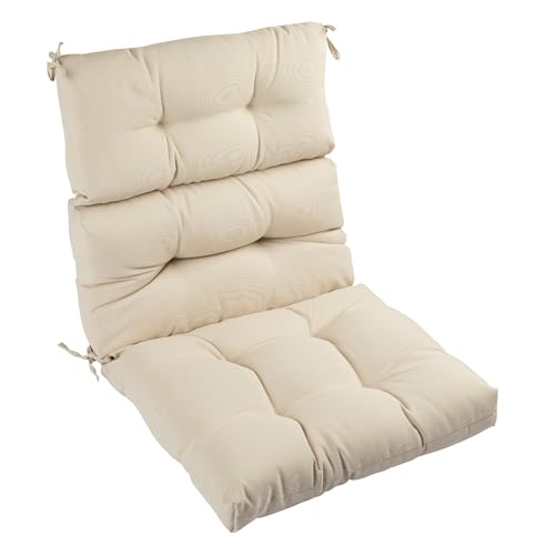 Magpie Fabrics Indoor Outdoor Tufted High Back Chair Cushion Set of 2, Waterproof All-Weather Deep Seating Rocking Chair Patio Chaise Lounge Sun Lounger Chair Cushions(Recycled Cream White) - color: Recycled Cream White