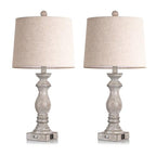 24.5" Table Lamp Set of 2, Rustic Farmhouse Bedside Lamps with USB A+C Charging Ports, 3-Way Dimmable Touch Control Nightstand Lamps for Living Room Bedroom, Antique Grey White, LED Bulbs Included - color: Antique Grey White